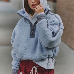 FREE PEOPLE Mountain High Half Zip Fleece Pullover; Steel combo; size XL